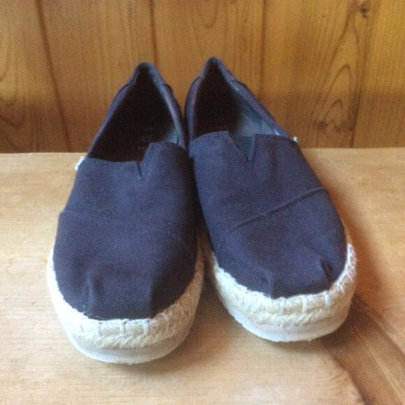 Toms Alpargata Black Canvas Rope Espadrilles Casual Boho Slip On Shoes Size 7 - Picture 1 of 6